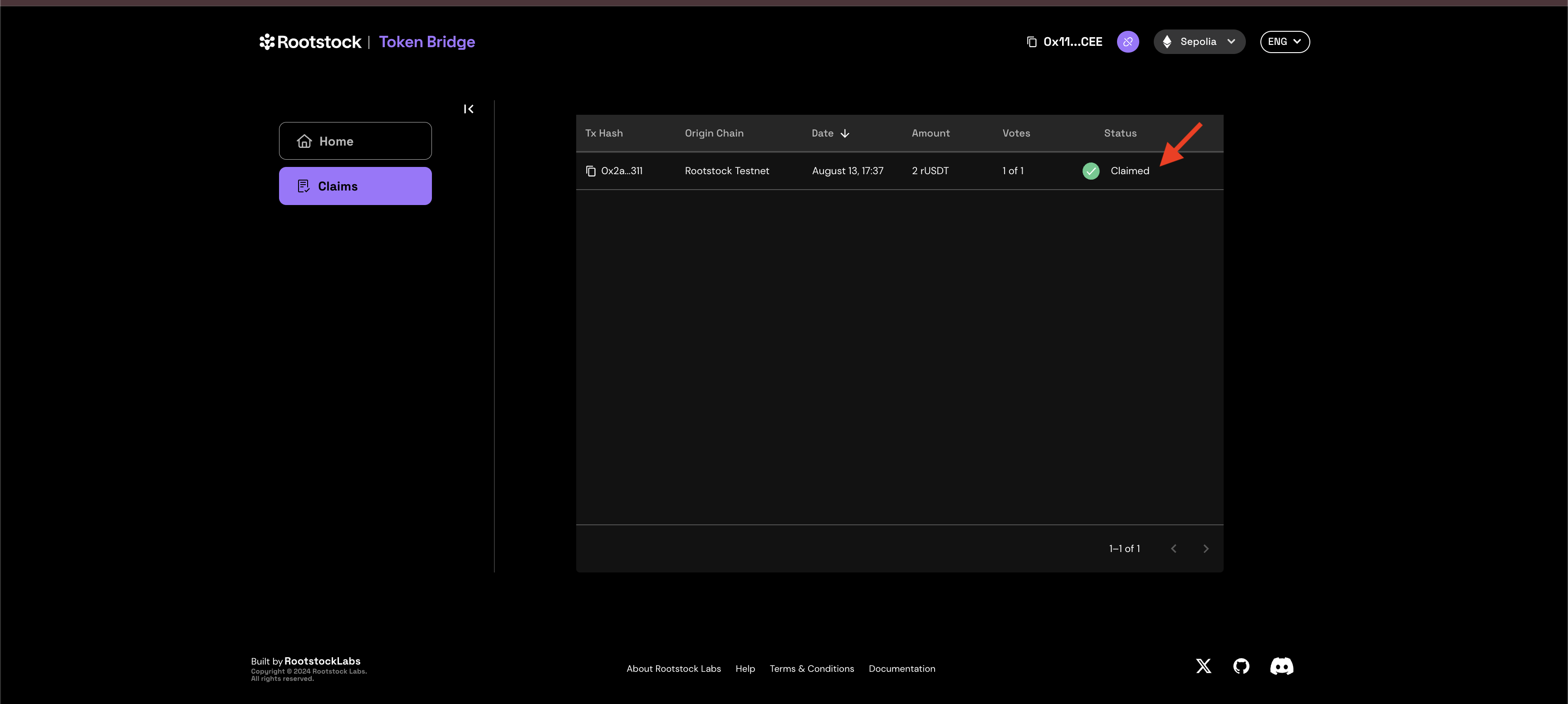 token bridge claimed transaction